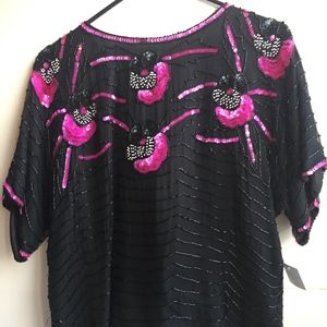 Vintage Sequin Beaded Blouse, Orchid Design